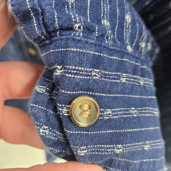 Banana Republic Blue Stripped Linen/Cotton Blend Long Sleeved Button Down Medium - Picture 5 of 8